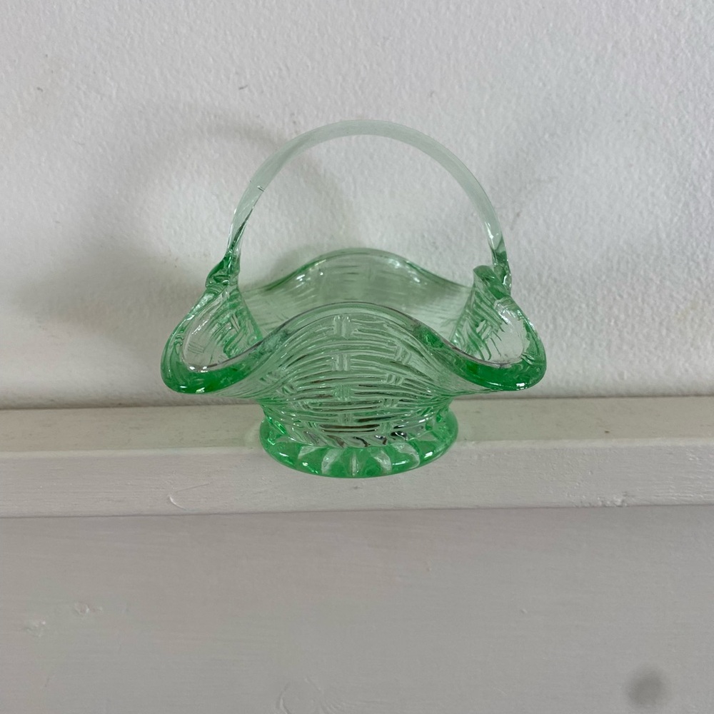 Green Pressed Glass Basket Dish